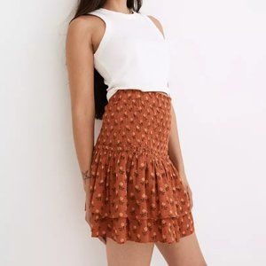 Madewell NWT Smocked Pull-On Tiered Mini Skirt in Wild Calendula Block-Print